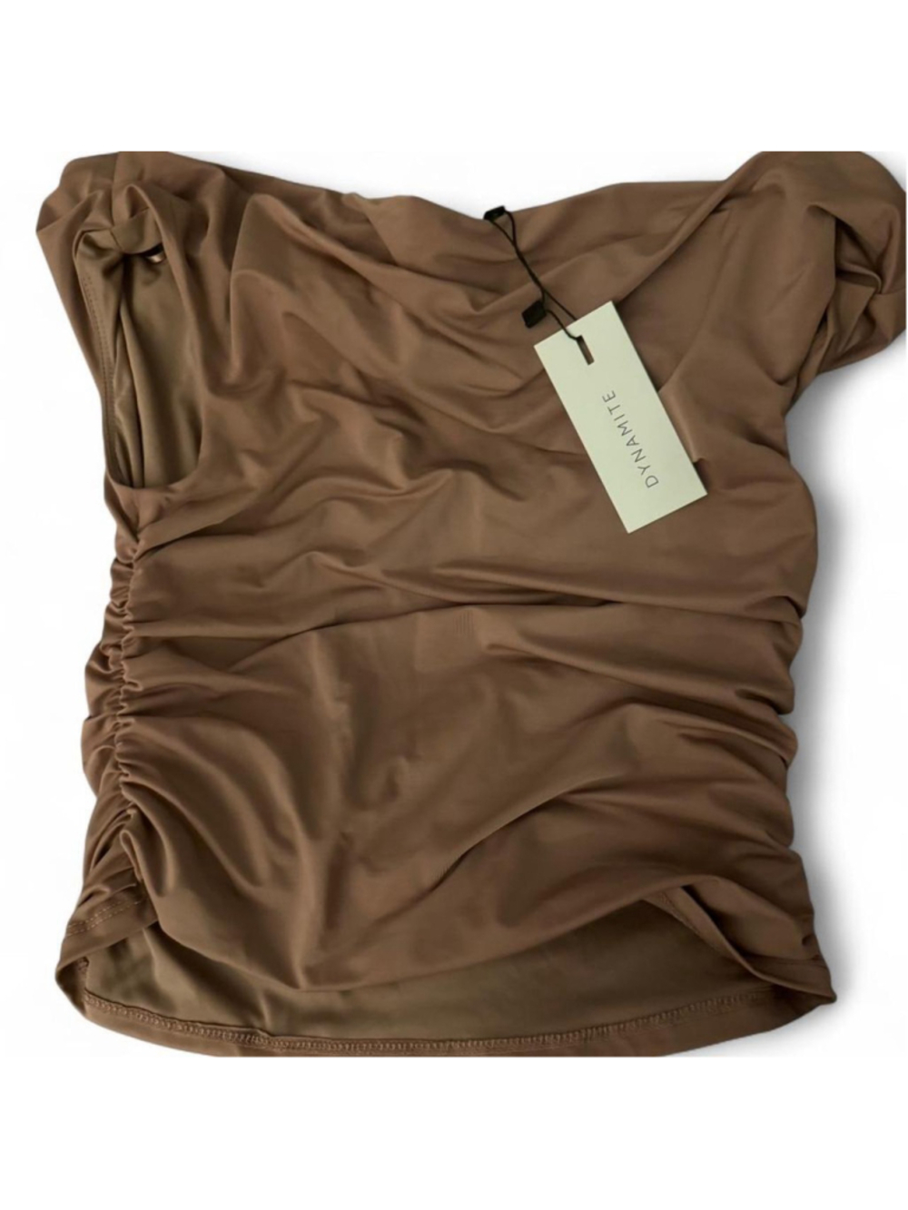 Dynamite Livia Off Shoulder Top in summer khaki S NWT